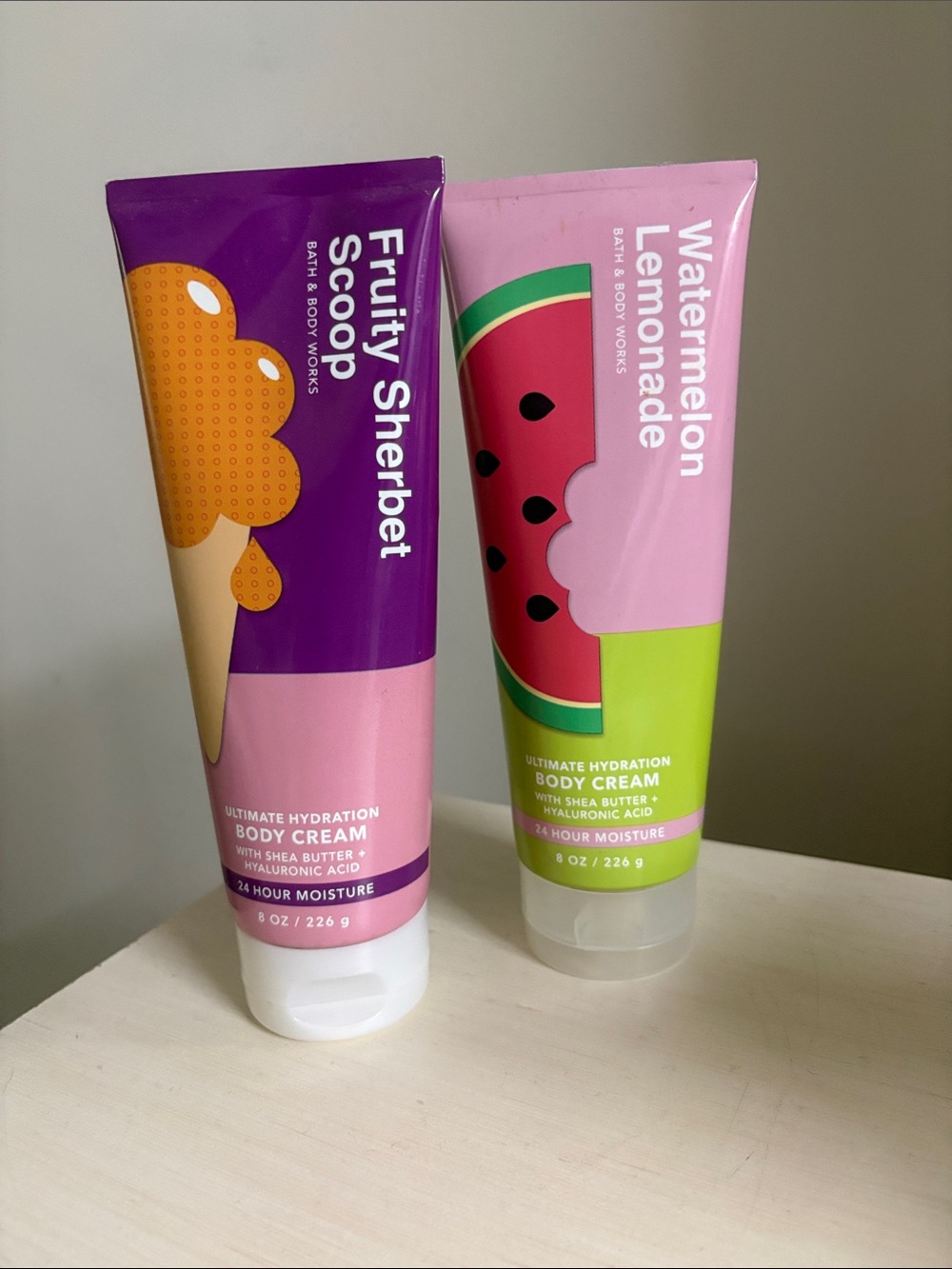Bath & Body Works Pink & Purple Fruity Sherbet and Watermelon Body Cream Duo